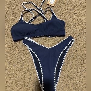 Navy and White Bikini Set